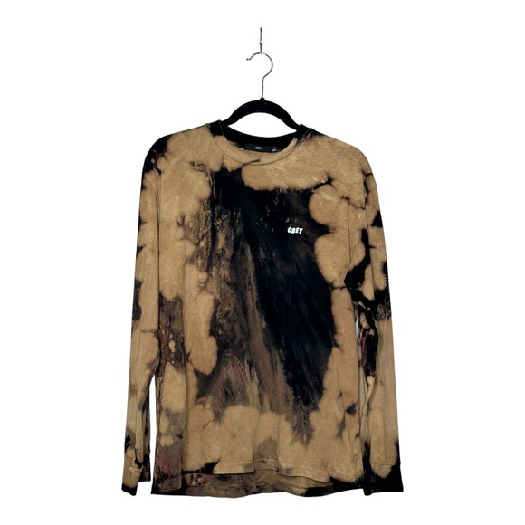 Obey men black brown tie dye long sleeves tee size M - Picture 6 of 9